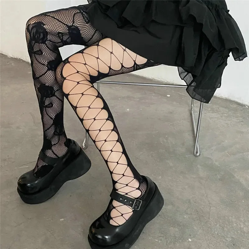 Black Gothic Mesh Womens Tights