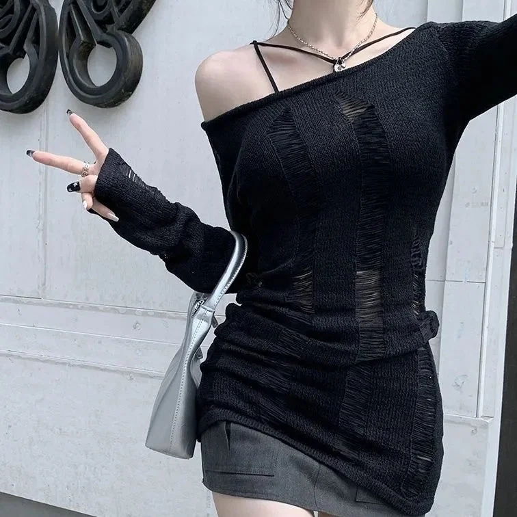 Stylish Black Cotton Polyester Long Sleeve Womens Top