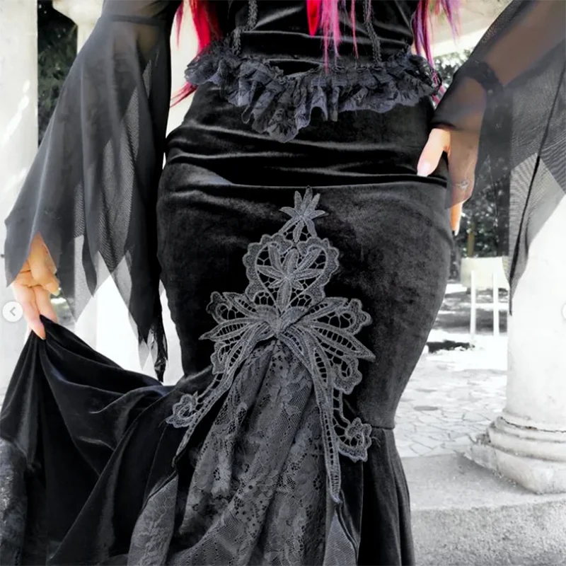 Black Gothic Velvet Skirt - Premium Quality Womens Apparel