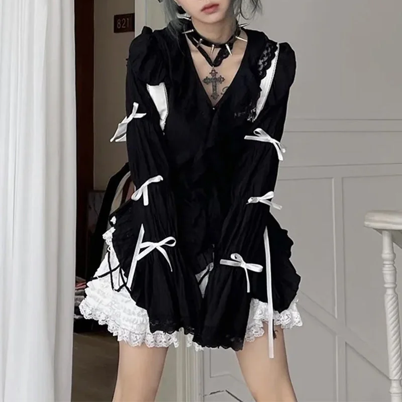 Black Lolita Style Cotton Polyester Dress