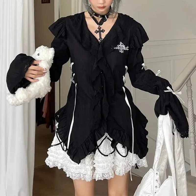 Black Lolita Style Cotton Polyester Dress