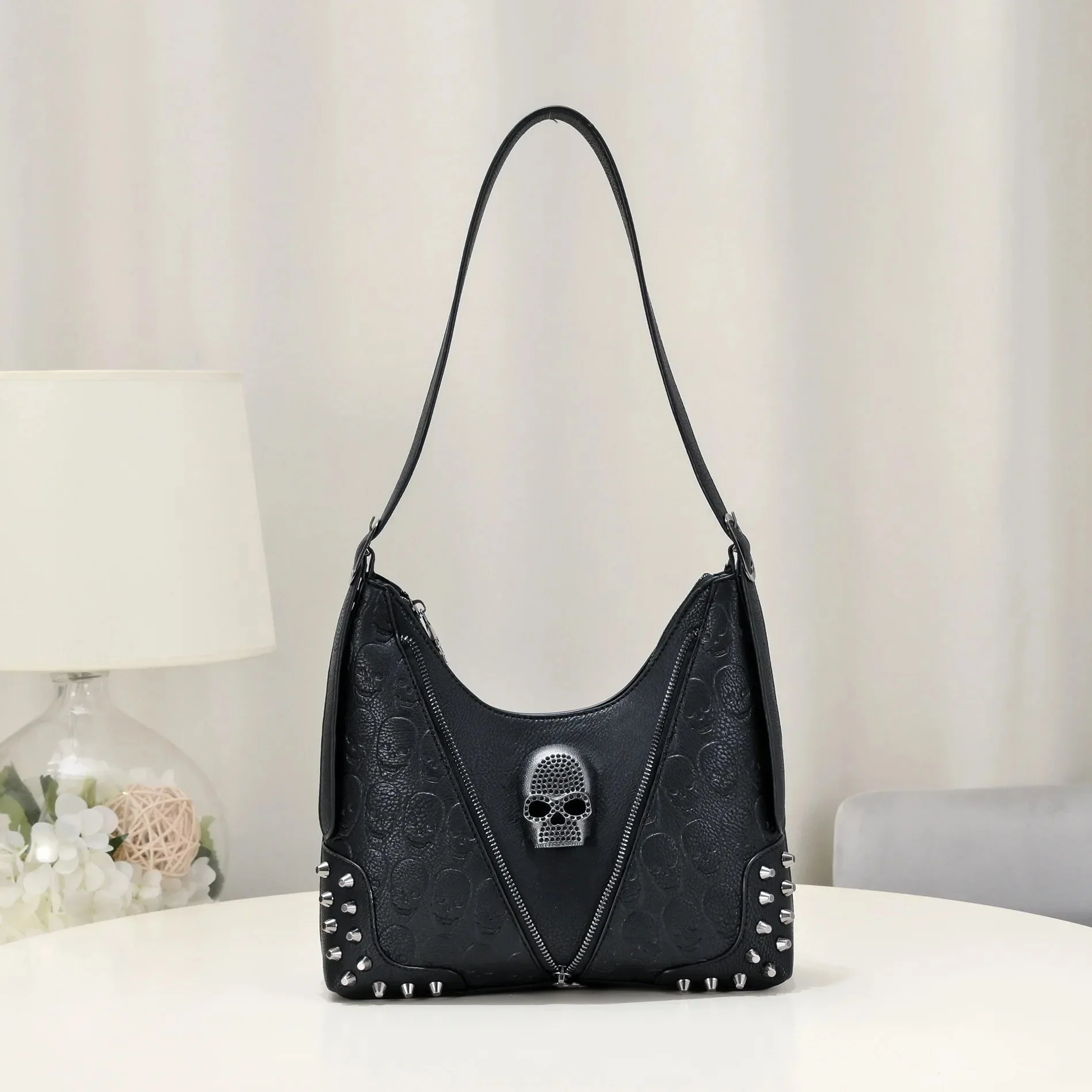 Chic Black Skull PU Leather Womens Shoulder Bag