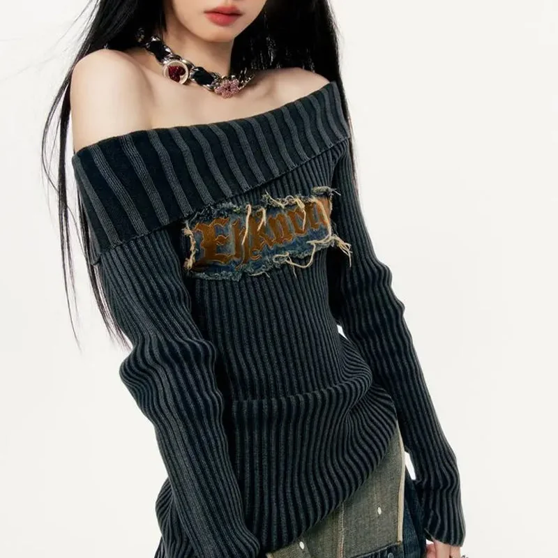 Blue Cotton & Polyester Blend Womens Sweater