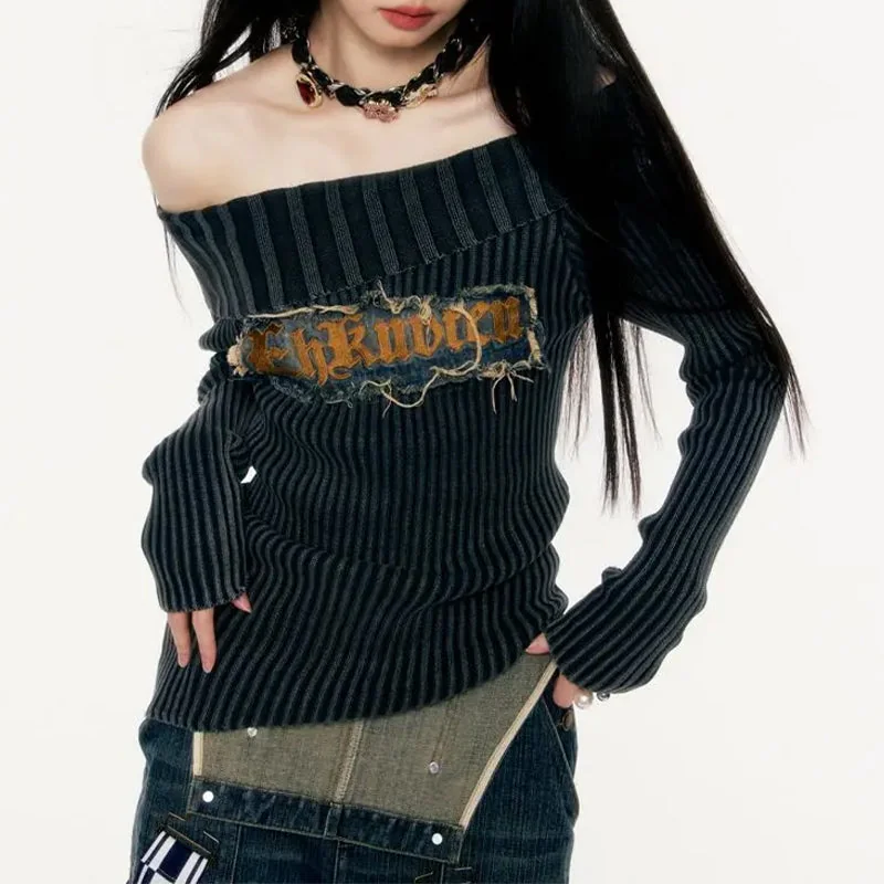 Blue Cotton & Polyester Blend Womens Sweater