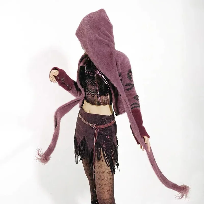 Purple Cropped Cardigan Womens Premium Cotton Polyester Blend