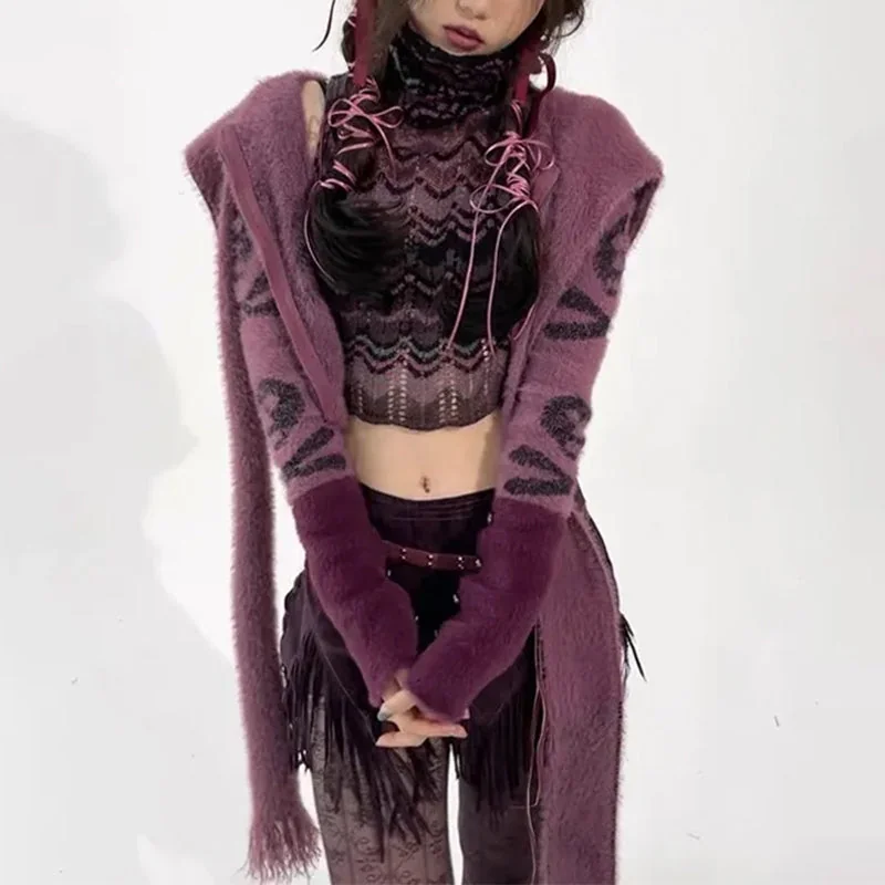 Purple Cropped Cardigan Womens Premium Cotton Polyester Blend