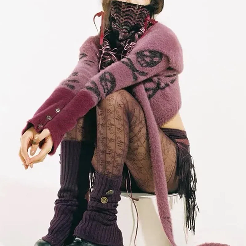 Purple Cropped Cardigan Womens Premium Cotton Polyester Blend