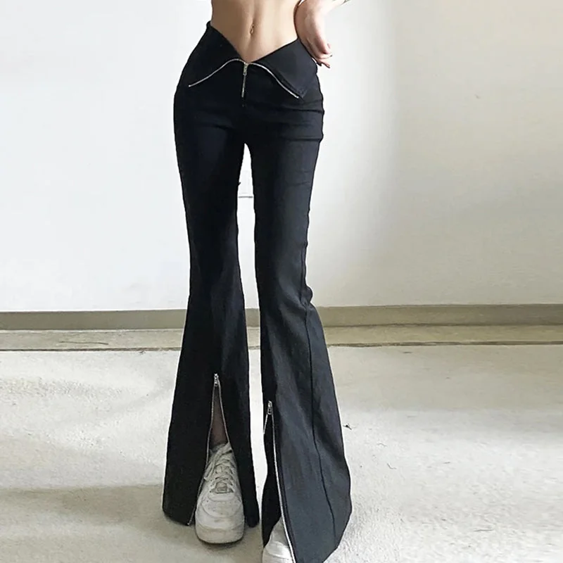Black Slim Cotton Pants for Women