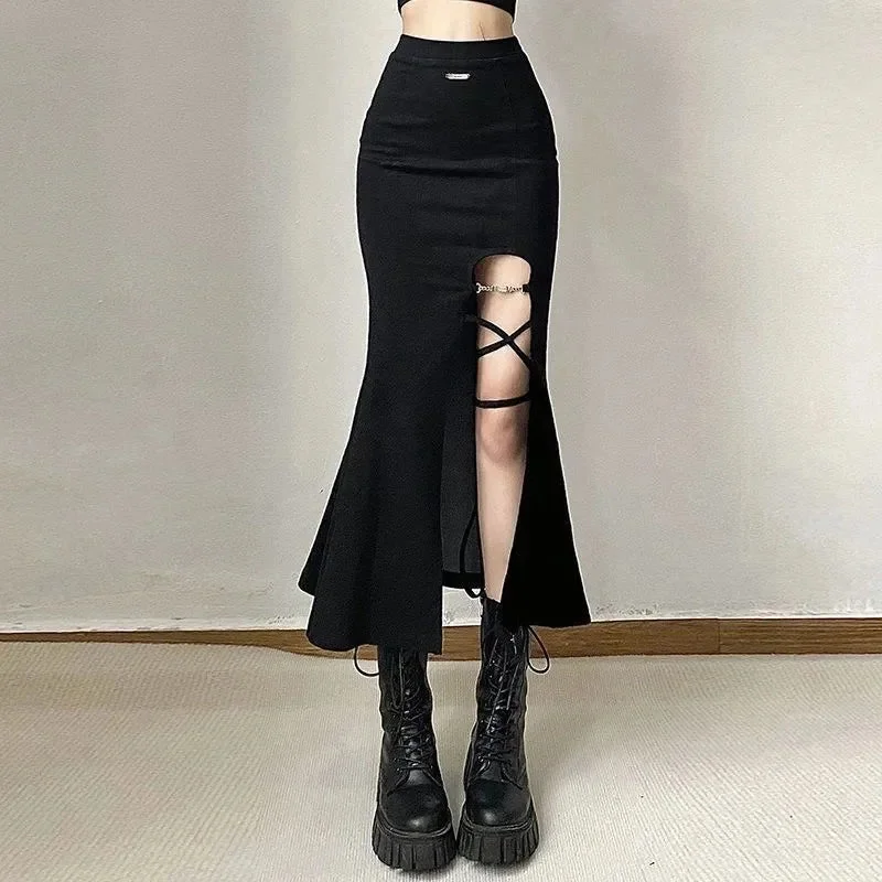 Premium Black High Waist Cotton Blend Skirt