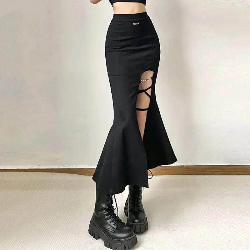Premium Black High Waist Cotton Blend Skirt