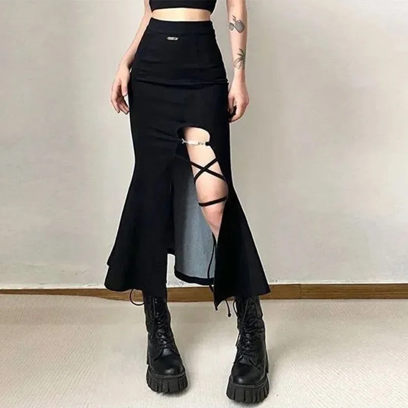 Premium Black High Waist Cotton Blend Skirt