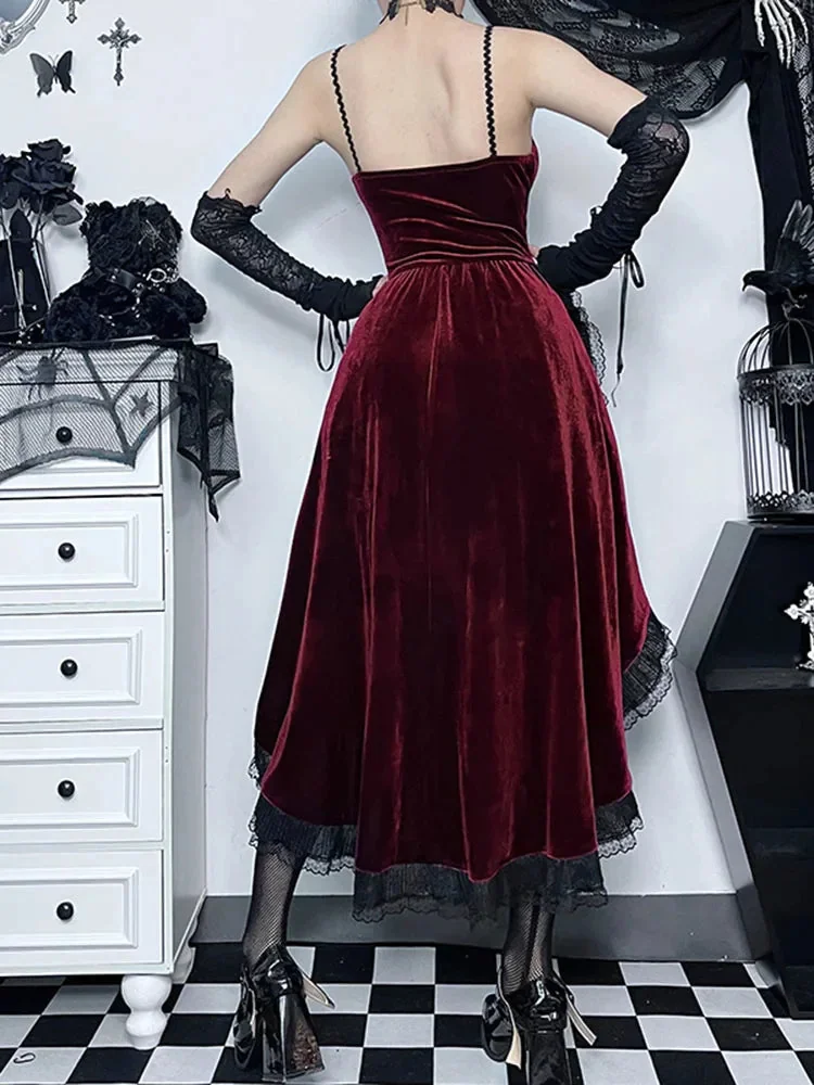 Elegant Gothic Vintage Velvet Dress Red Premium Quality