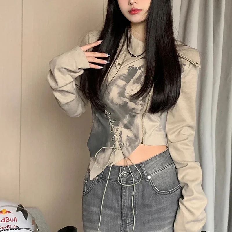 Beige Cotton Polyester Blend Womens Pullover