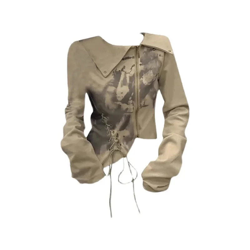Beige Cotton Polyester Blend Womens Pullover