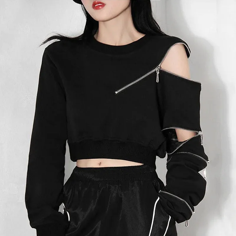 Chic Black Zipper Pullover for Women