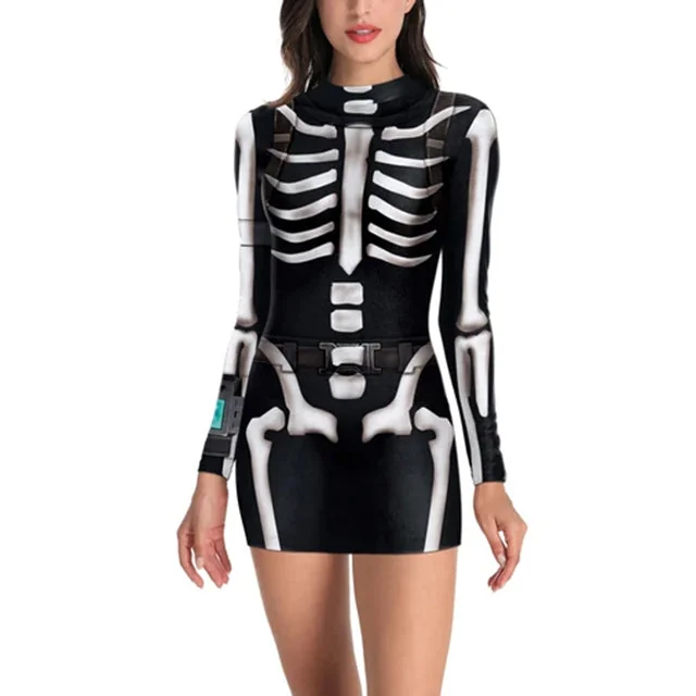 Black Skeleton Print Womens Dress