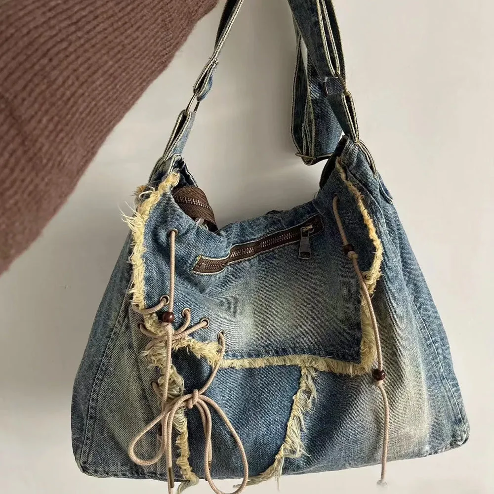Blue Denim Womens Shoulder Bag - Premium Cotton Blend