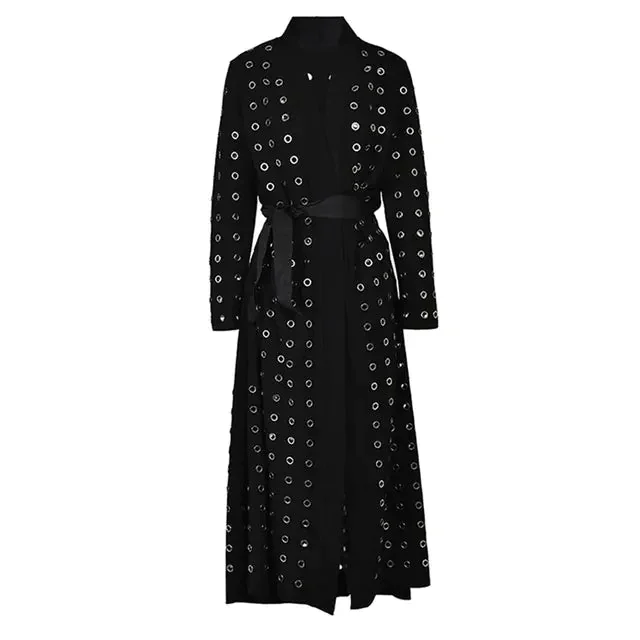 Black Cotton Polyester Womens Trench Coat