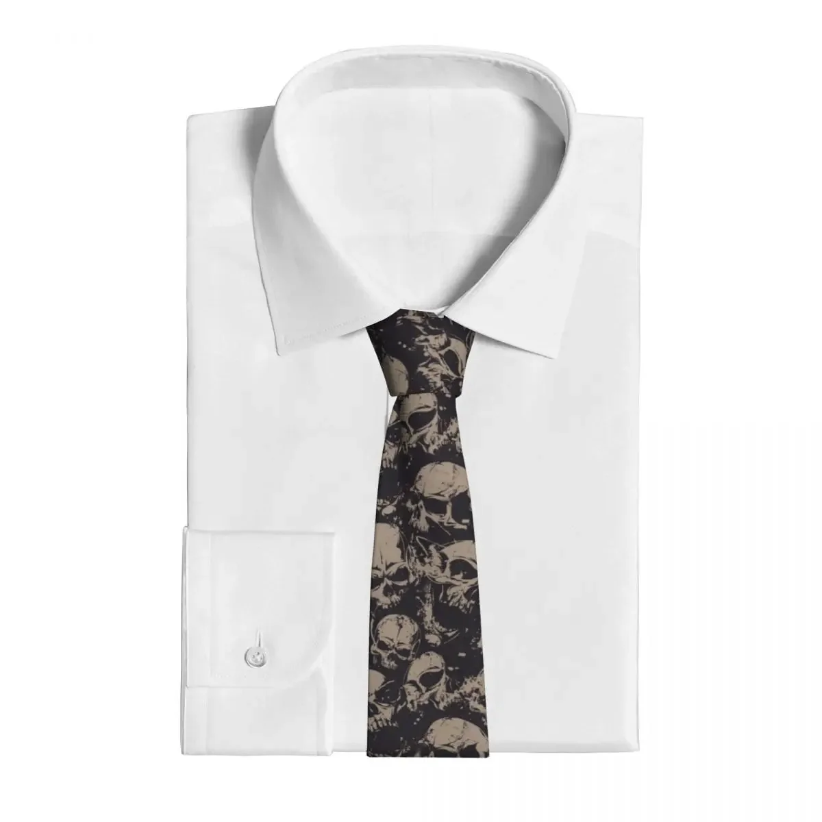Black Skull Print Cotton Polyester Blend Mens Tie