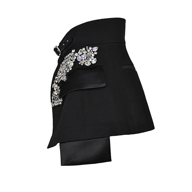 Black Premium Cotton Polyester Blend Mini Skirt - Womens Fashion