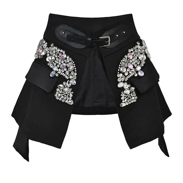 Black Premium Cotton Polyester Blend Mini Skirt - Womens Fashion