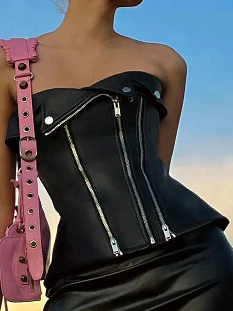 Womens Black Leather Corset Top