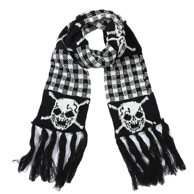 Black Skull Pattern Scarf Premium Acrylic Polyester Blend 20x210cm