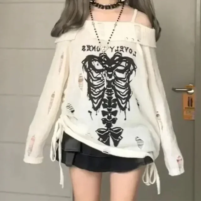 Gothic Style Cotton Polyester Blend Sweater for Women