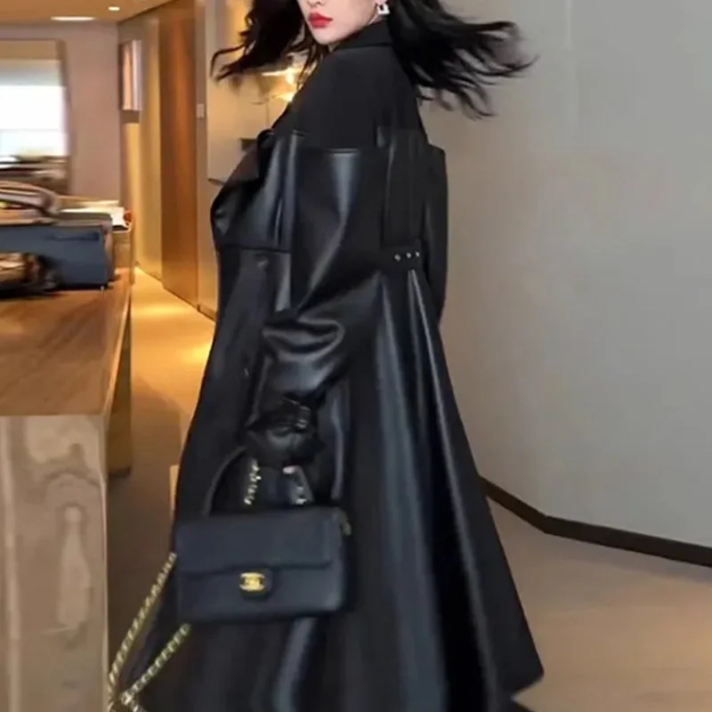 Classic Black Leather Trench Jacket | Womens Elegant Outerwear