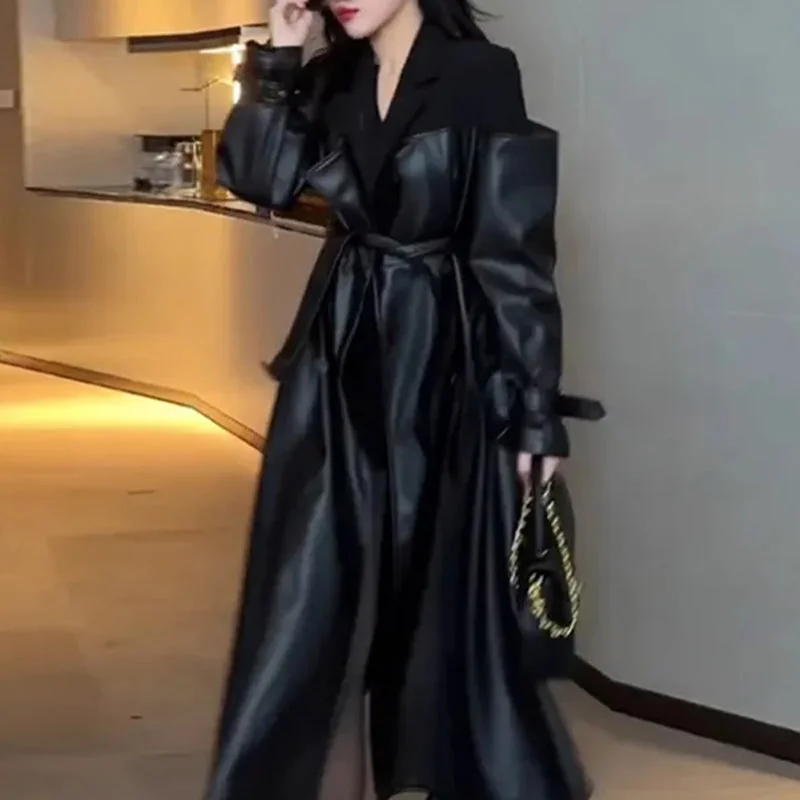 Classic Black Leather Trench Jacket | Womens Elegant Outerwear