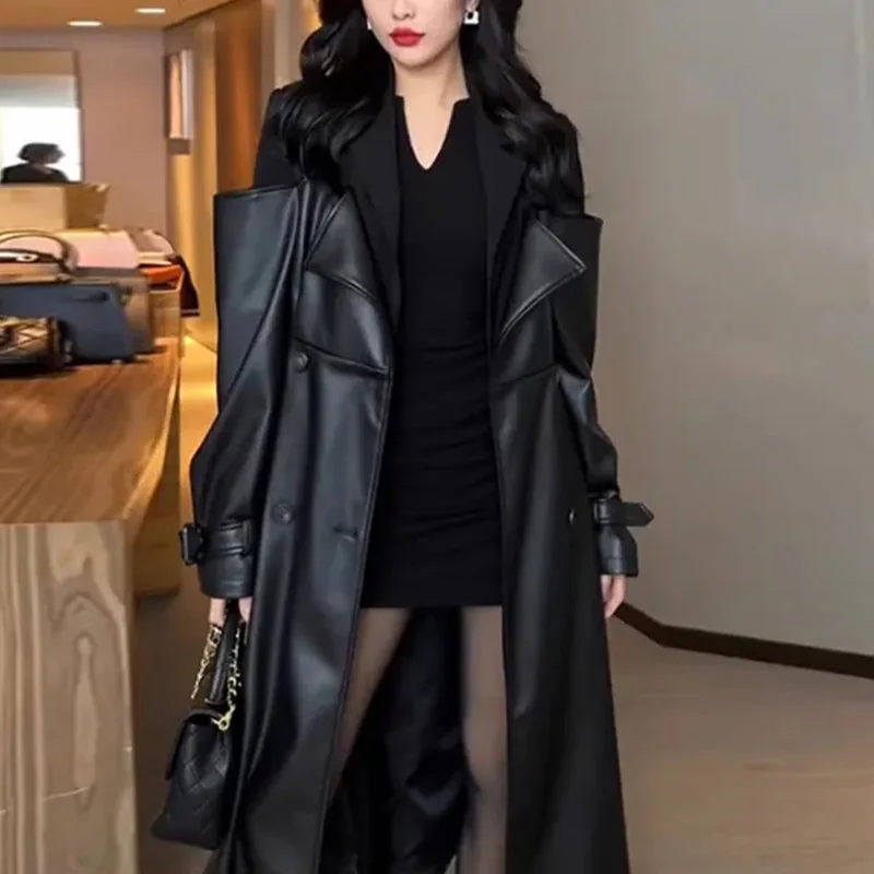 Classic Black Leather Trench Jacket | Womens Elegant Outerwear