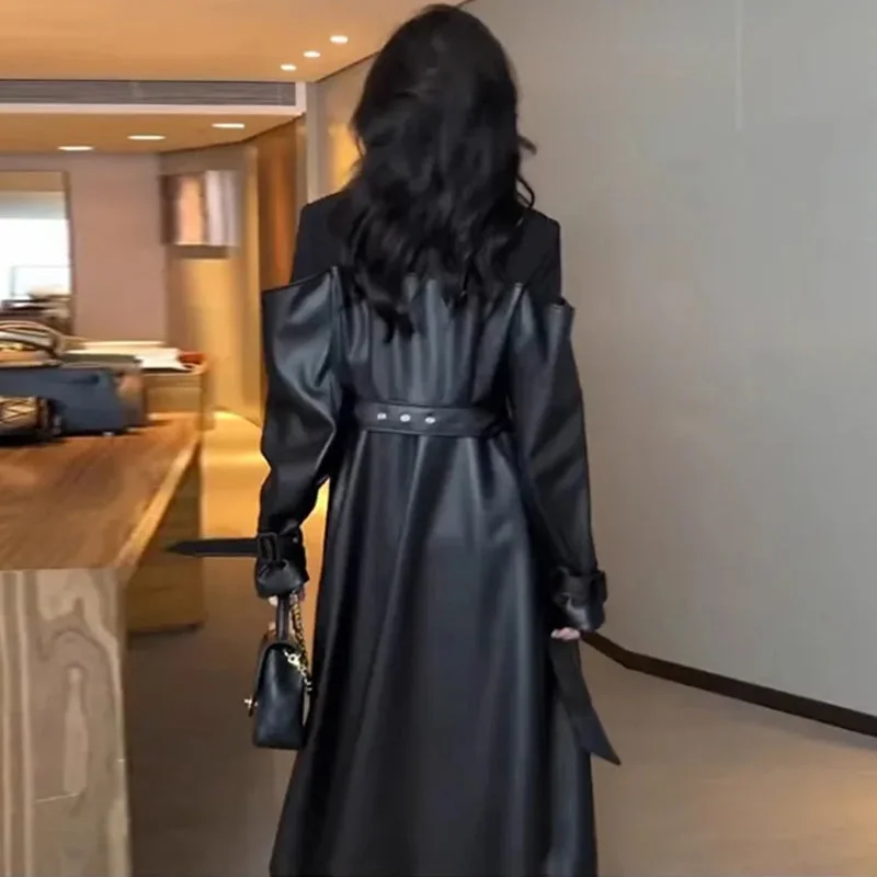 Classic Black Leather Trench Jacket | Womens Elegant Outerwear