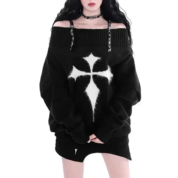 Black Gothic Pullover Sweater for Women