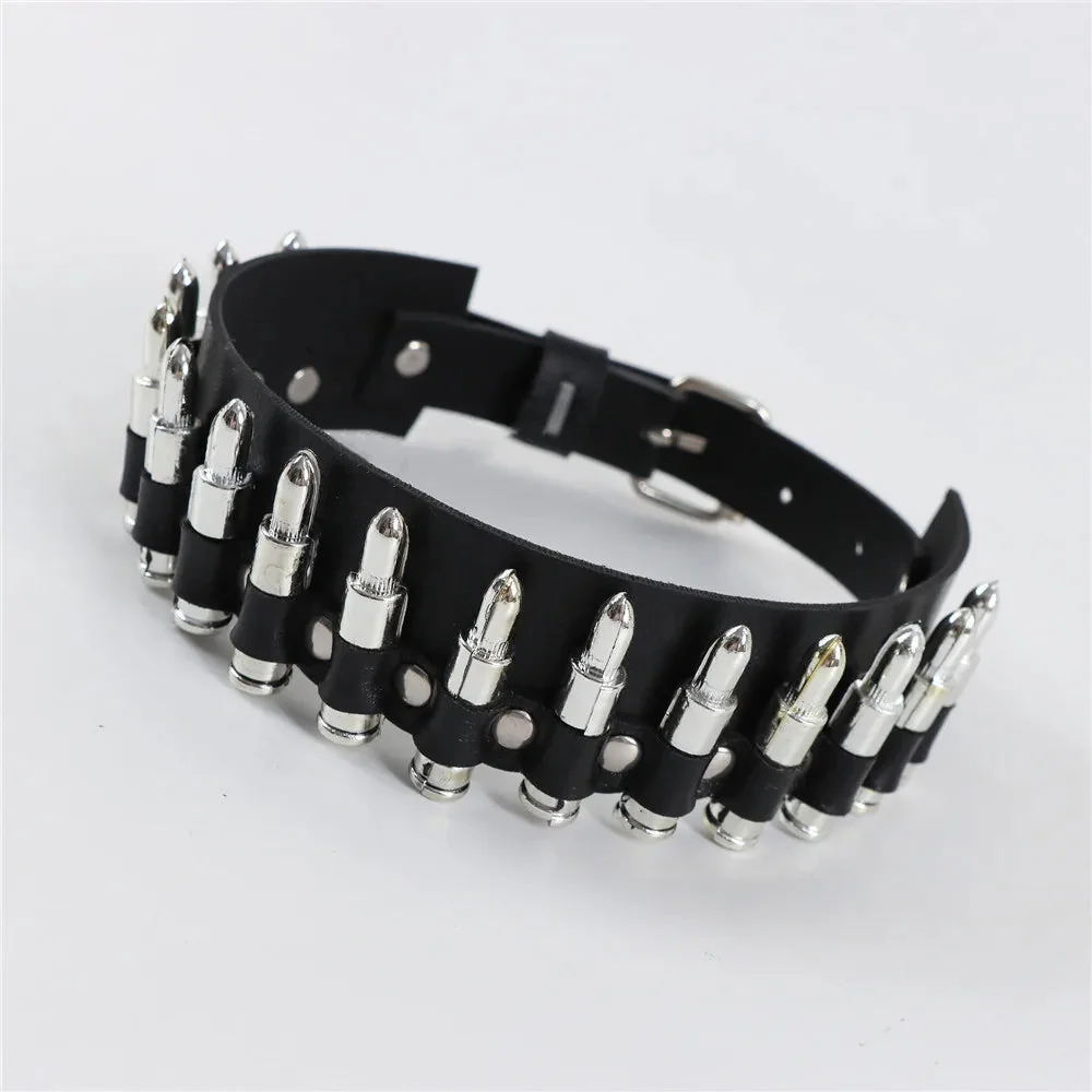 Adjustable Black Bullet Choker Necklace Premium PU Leather Mens Accessory