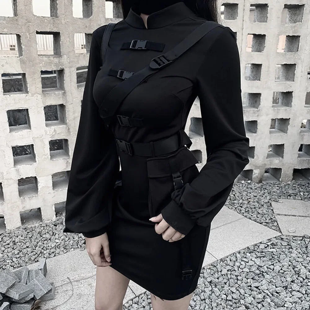 Gothic Black Cotton Polyester Blend Womens Dress
