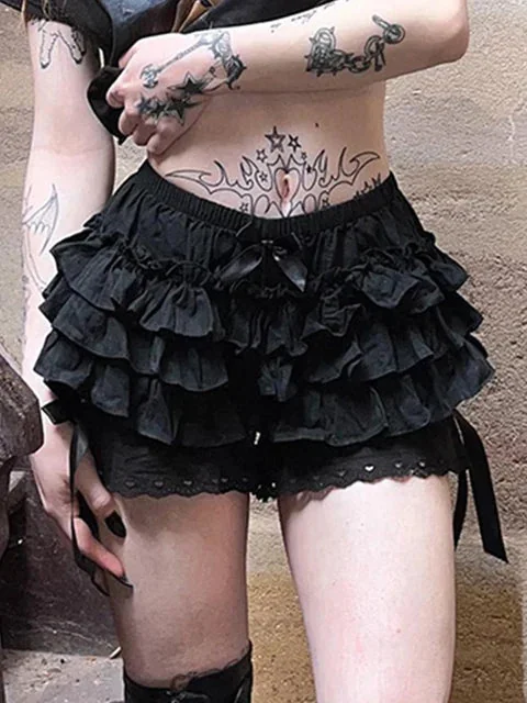 Chic Black Lolita Shorts - Premium Cotton & Polyester Blend