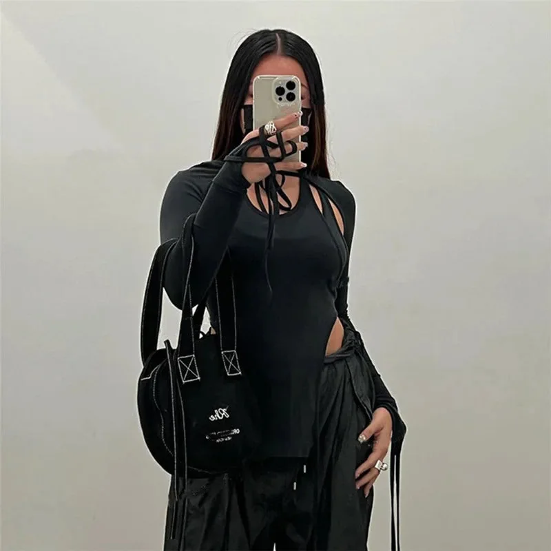 Fashionable Black Hooded Top Womens Premium Cotton Blend