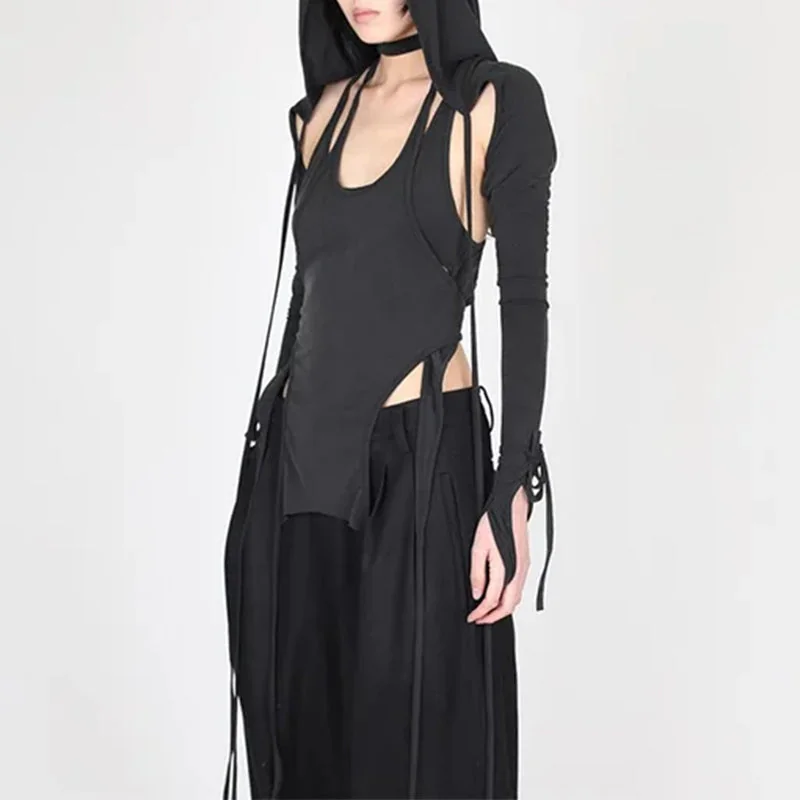 Fashionable Black Hooded Top Womens Premium Cotton Blend