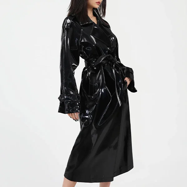 Chic Black Leather Trench Jacket for Women