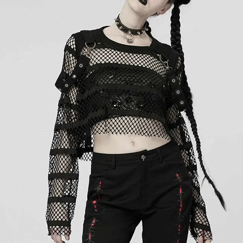 Black Gothic Style Crop Top Womens Premium Cotton Polyester Blend