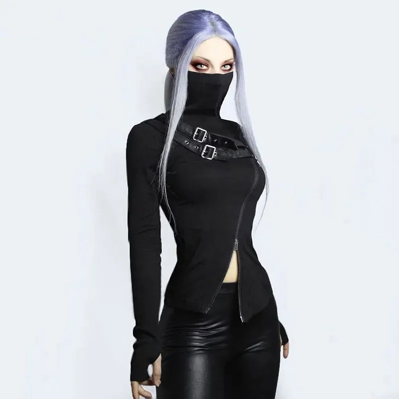 Gothic Style Womens Cotton Polyester Top in Black