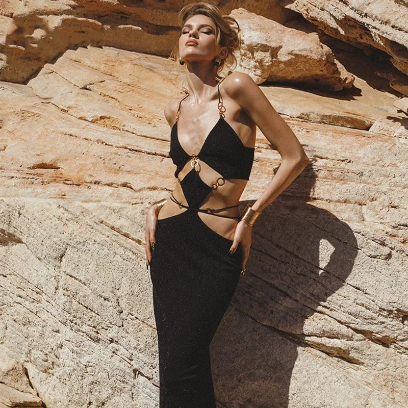 Elegant Black Womens Cotton Polyester Long Dress - Limited Edition