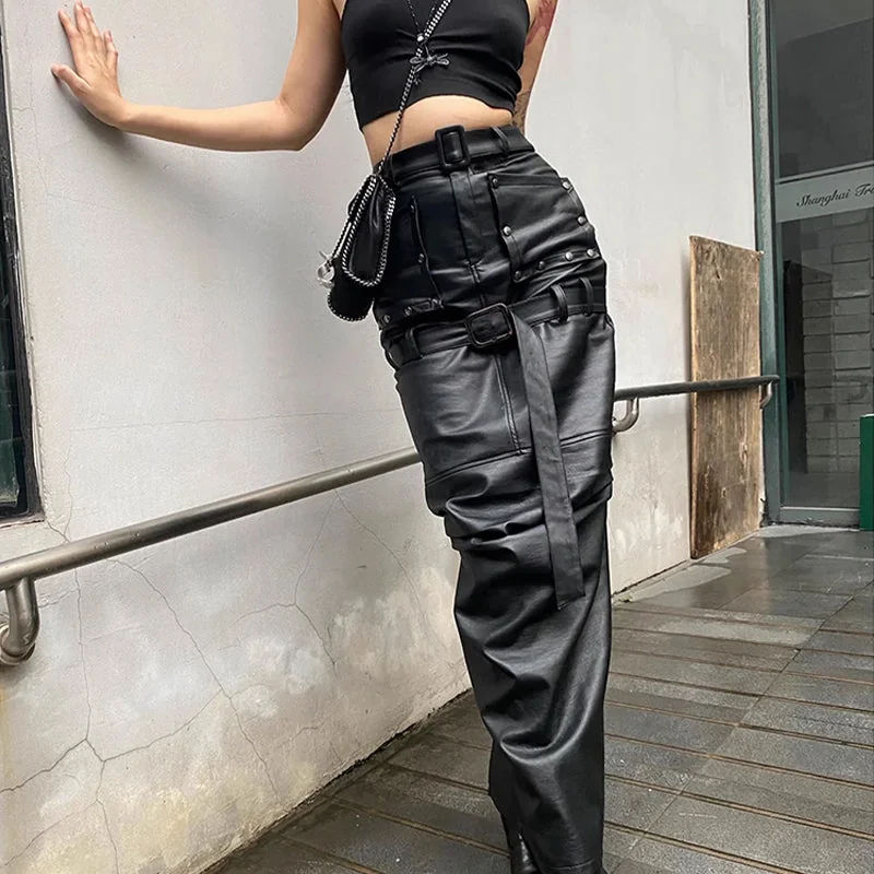 Black Faux Leather Long Skirt Premium Quality Womens Apparel