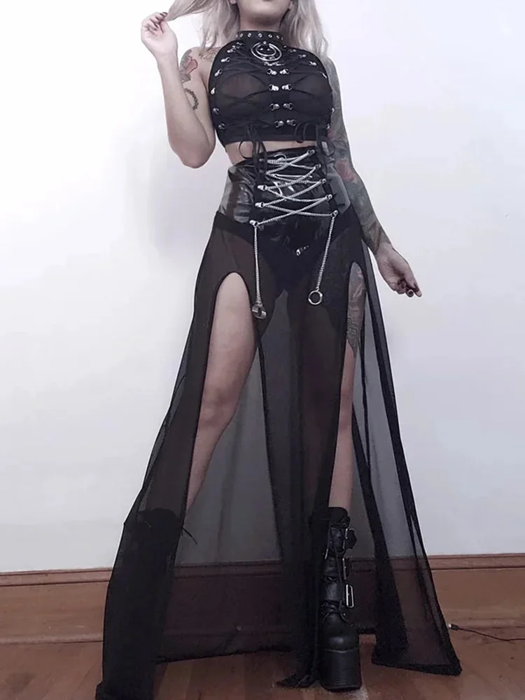 Black Mesh & Polyester Womens Gothic Skirt