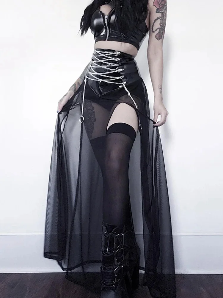 Black Mesh & Polyester Womens Gothic Skirt