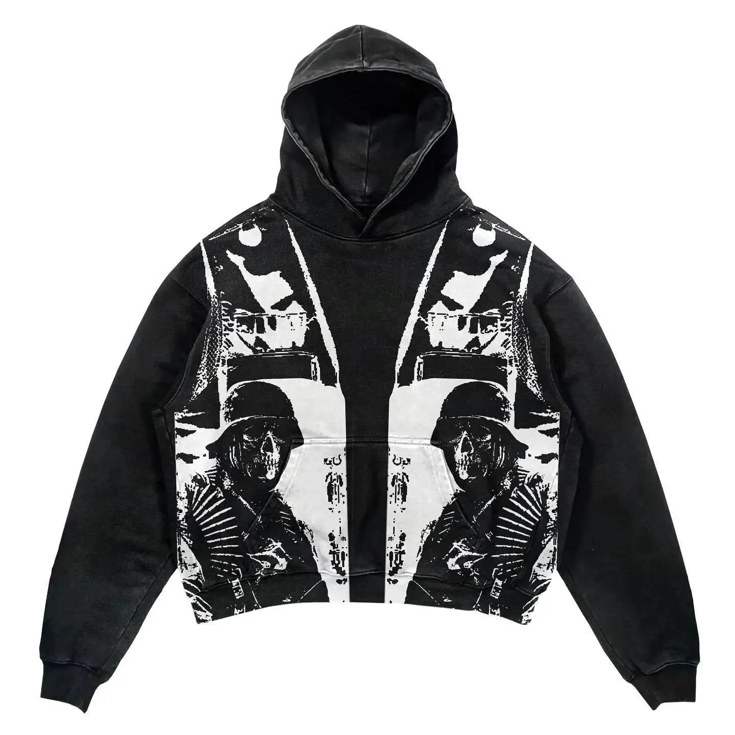 Skull Print Mens Black Hoodie - Premium Cotton & Polyester Blend