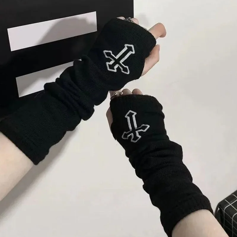 Elegant Gothic Fingerless Gloves Black Premium Cotton Polyester Blend