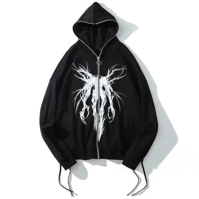 Black Premium Cotton Oversize Zip Hoodie