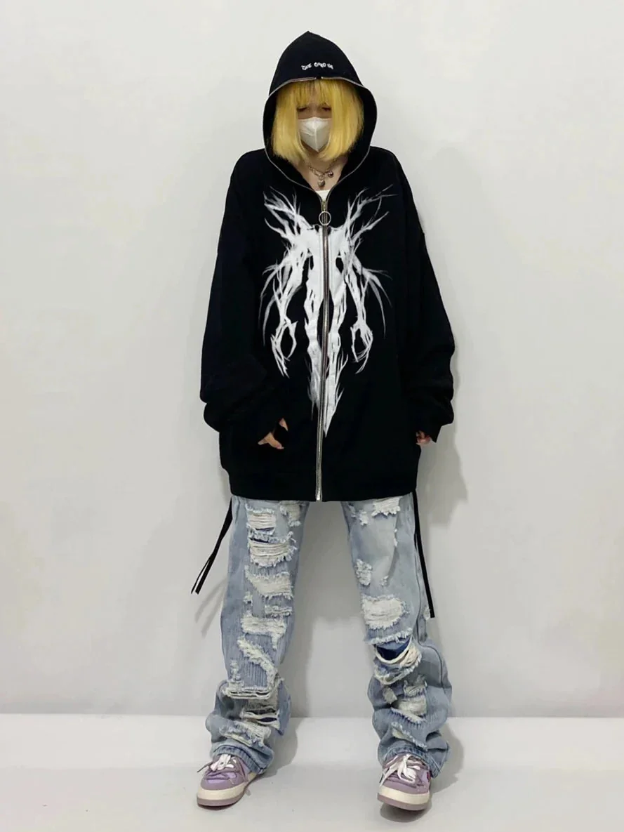 Black Premium Cotton Oversize Zip Hoodie