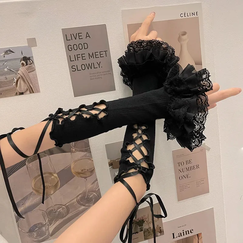 Black Lace Gloves for Women - Premium Cotton & Lace Blend
